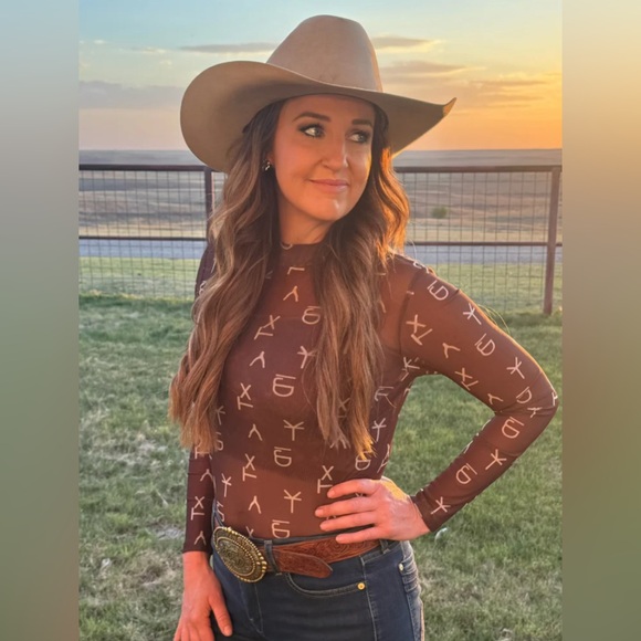 Sterling Kreek Tops - Sterling Kreek Amarillo by Morning Women's Brown Mesh Long Sleeve Top